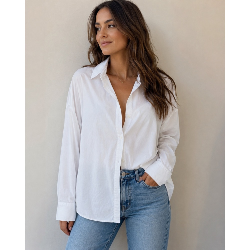 Zara Basic White Oversized Button Down Shirt Long Sleeve Cotton Poplin Large